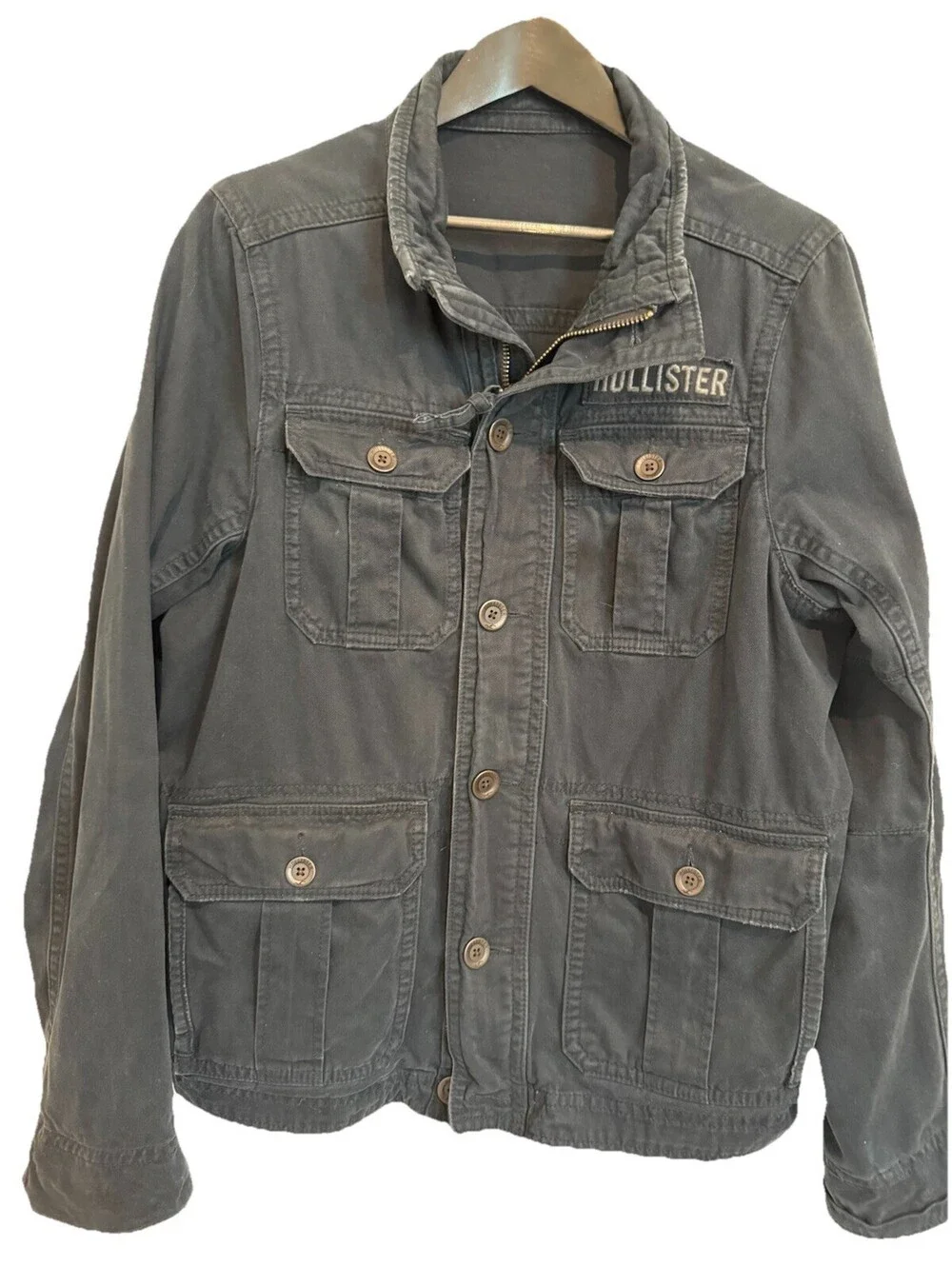 Hollister Men Canvas Preppy Grunge Navy Blue Utility Zip Jacket Workwear M